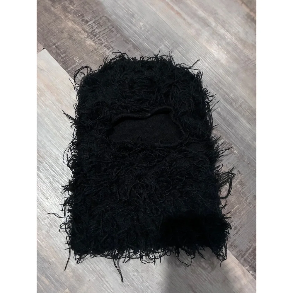 Black Shredded Knit Balaclava Ski Mask Winter Face Cover
